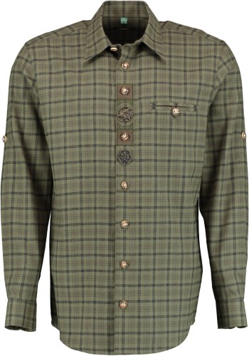 Koszula OS Trachten 420000 Olive Emblematy Regular Fit